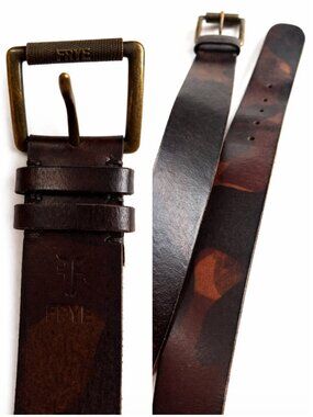 Frye Brown Leather Belt Size 40 Distressed Brass Buckle Casual Classic